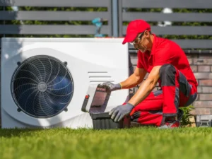 hvac tech making heat pump repairs